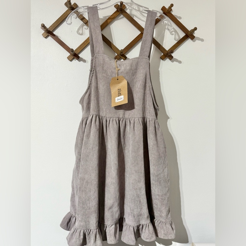 Listicle Corduroy grey/tan mini sleeveless dress with pockets size small NWT
